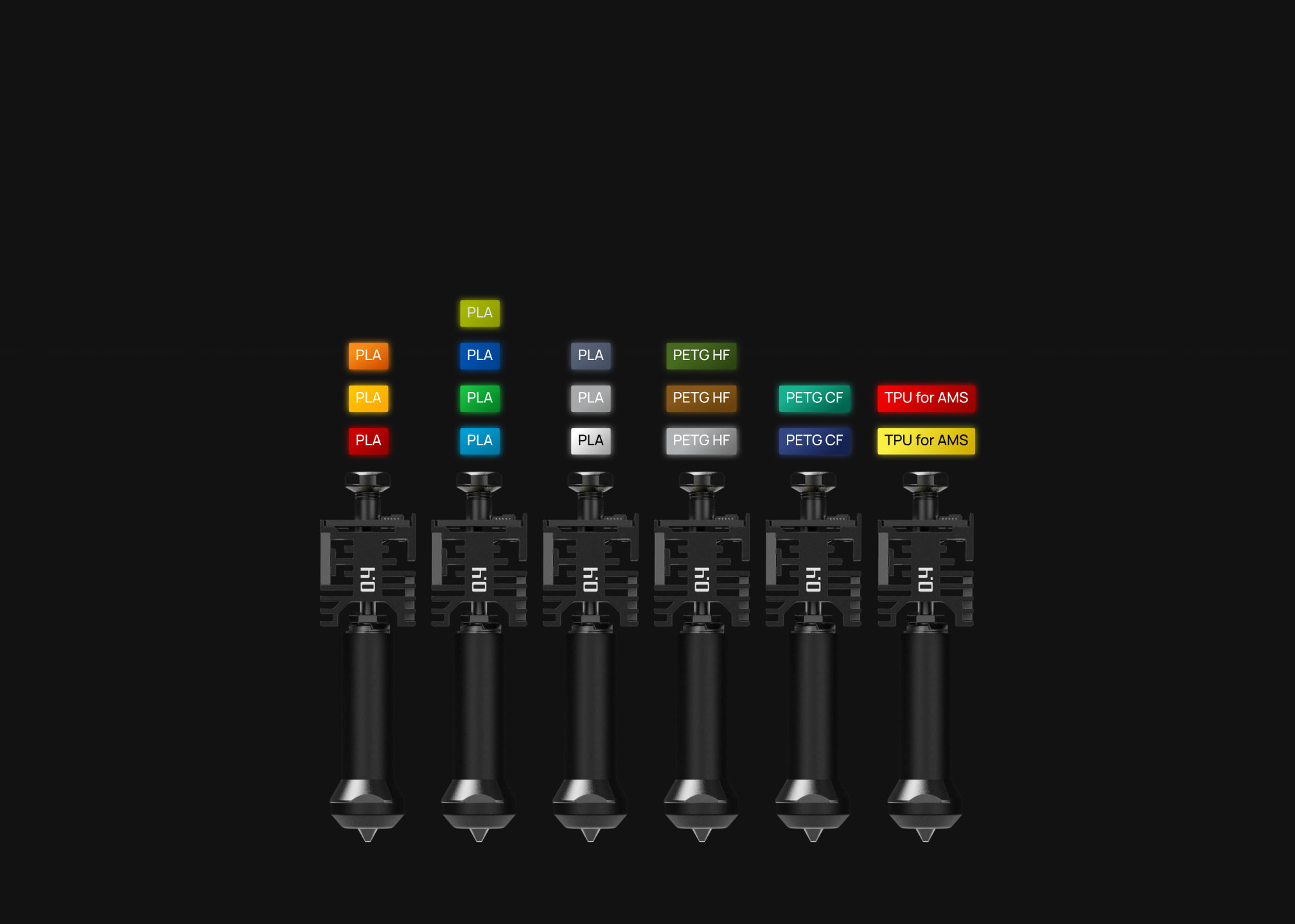 Różne materiały drukowane na Bambu Lab H2C